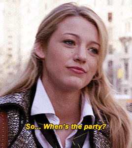 a woman wearing a vest and tie says so when 's the party ?