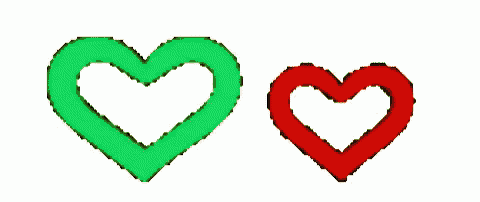a pixel art of a red and green heart