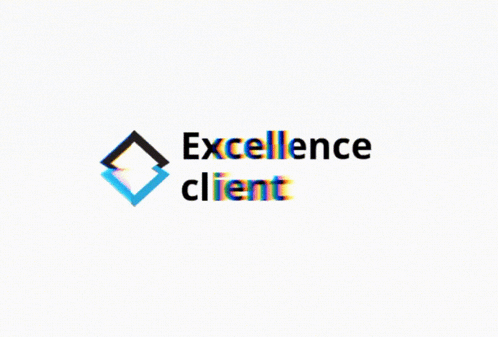 a logo for excellence client with a blue diamond on a white background