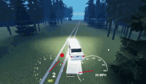 a car is driving down a road with a speedometer that says 26 mph