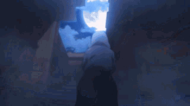 a cartoon character is flying through the air with a red light coming out of her mouth .