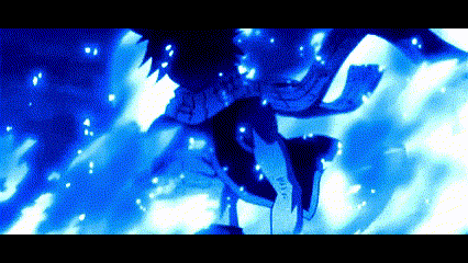 a fairy tail character is surrounded by a blue background