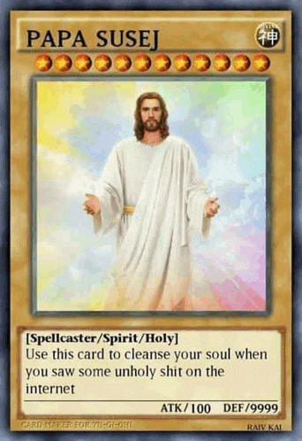 a card that says papa susej on it with a picture of jesus on it
