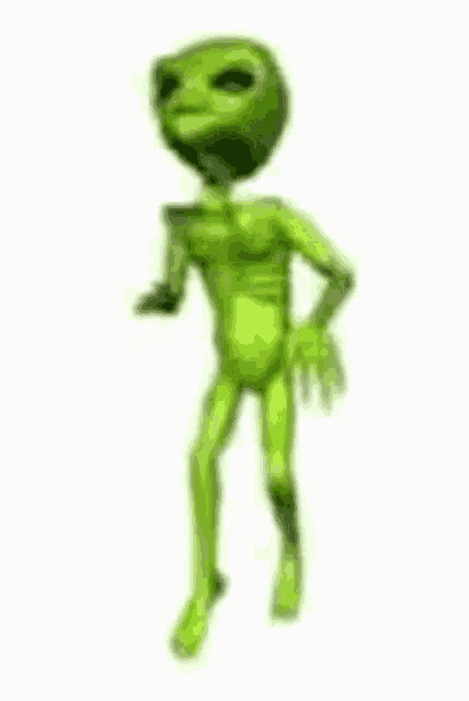 a green alien is standing on a white background and holding a ball in his hand .
