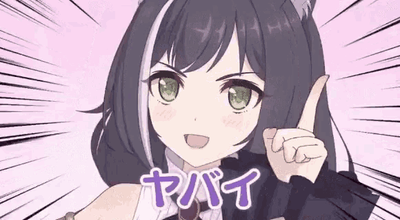 a girl with a cat ear is giving a thumbs up sign .