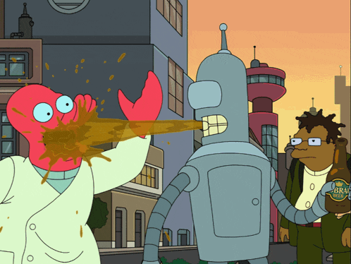 a cartoon shows a robot with a can of coca cola in his hand