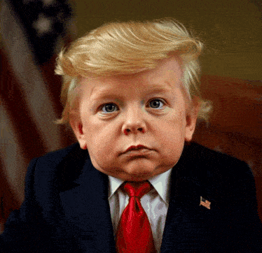 a baby in a suit and tie with an american flag pin on his jacket