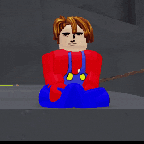 a cartoon character with a red shirt and blue overalls says good morning dont be dead
