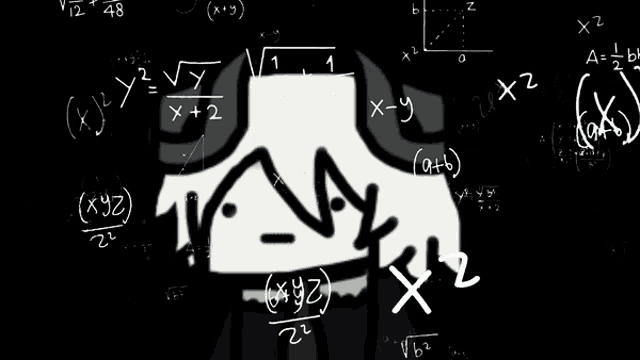 a drawing of a person surrounded by mathematical equations including y + b2