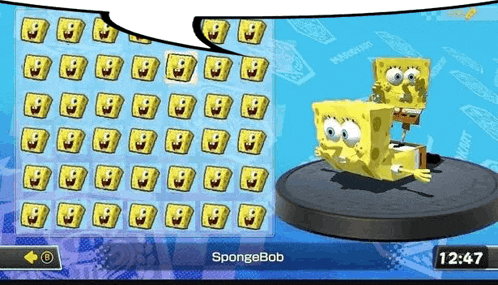 a screenshot of a video game with spongebob on a podium