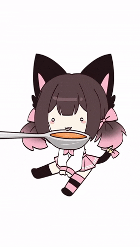 a cartoon drawing of a girl with a cat ear and pink hair