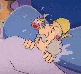 a cartoon of a man laying in bed with a fish coming out of his mouth