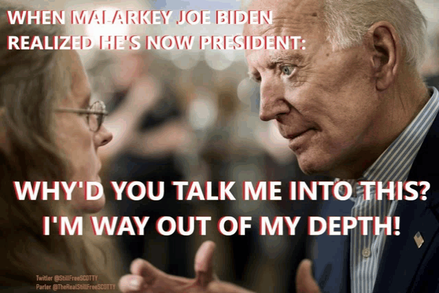 a picture of joe biden talking to a woman with the caption " why 'd you talk me into this