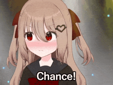 a girl with a heart in her hair has the word chance written below her
