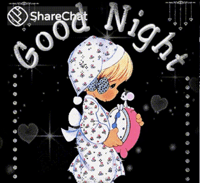a cartoon of a girl holding a clock with the words " good night " above her