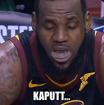 a basketball player wearing a mouth guard with the word kaputt written on it