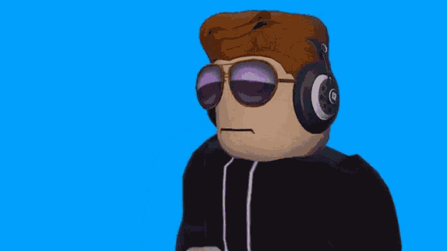 a roblox character wearing headphones and sunglasses .