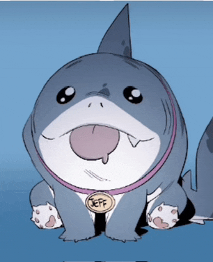a drawing of a shark with a tag that says jeff on it
