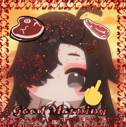 a picture of a girl with steaks on her head and the words good morning