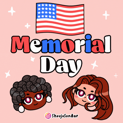a poster for memorial day with two girls and a flag