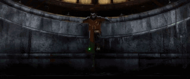a man in a red and black superhero costume is flying through the air