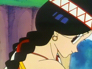 a close up of a cartoon character wearing a hat and earrings .