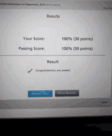 a computer screen displaying the results of a test