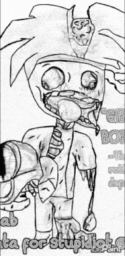 a black and white drawing of a cartoon character with the words " bob " on the bottom right