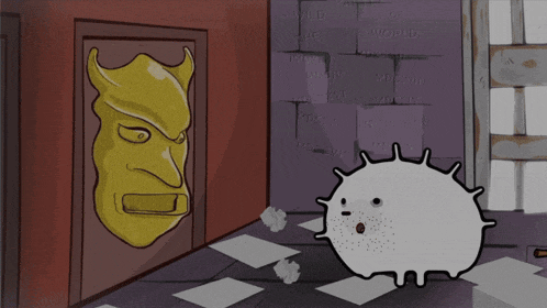 a cartoon drawing of a monster with the word world on the wall
