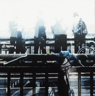 a group of people standing on a bridge with a sign that says tiktok @ rsp4