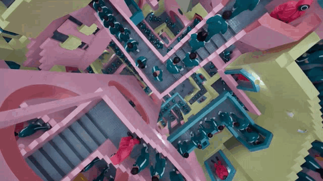 Squid Game Pink Soldiers GIF - Squid Game Pink Soldiers Maze GIFs