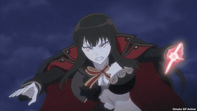 a gif of a girl with a red light coming out of her mouth with omake gif anime at the bottom