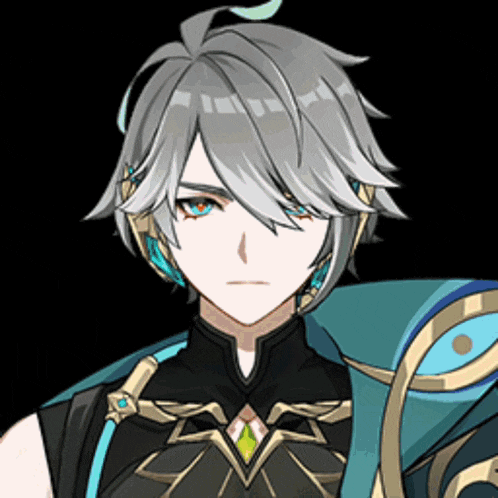 a close up of a cartoon character with grey hair and blue eyes