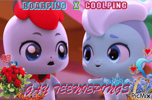 a picture of two cartoon characters with the words roarping x coolping above them