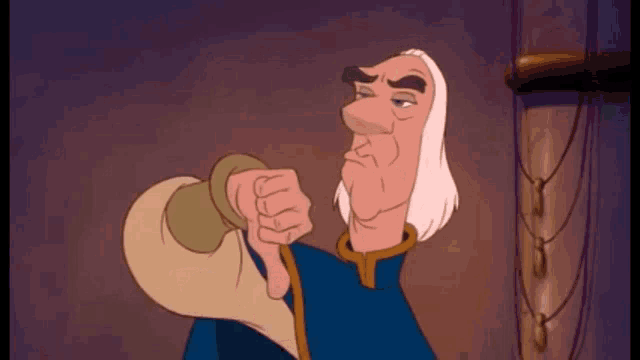 a cartoon character is giving a thumbs down