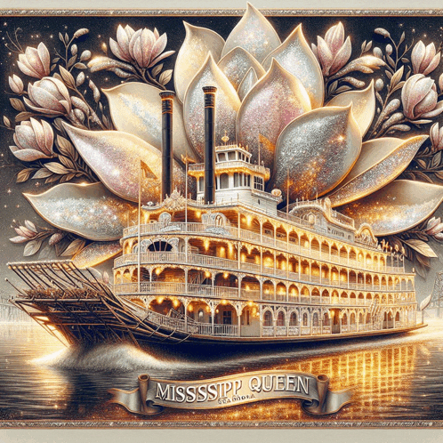 a painting of the mississippi queen floating on the water
