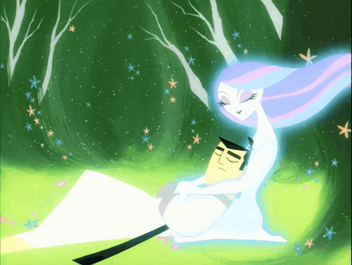a cartoon of a man and a woman in a forest