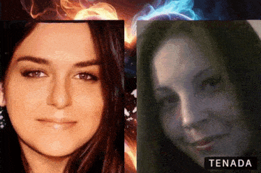 a woman 's face is next to another woman 's face and the word tenada is on the bottom left
