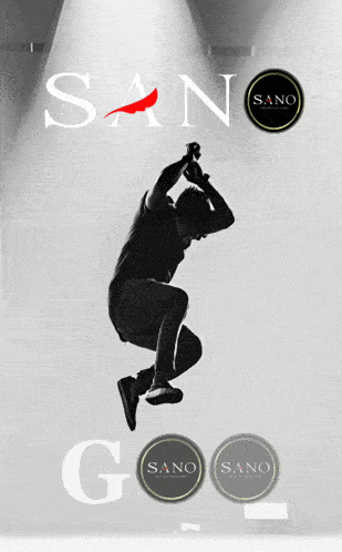 a man is jumping in the air with the word sano in the corner