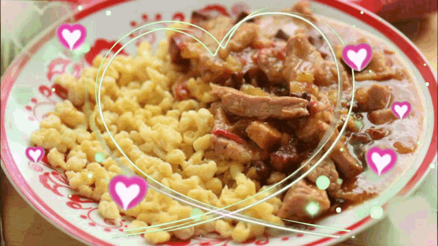 a plate of food with hearts on it