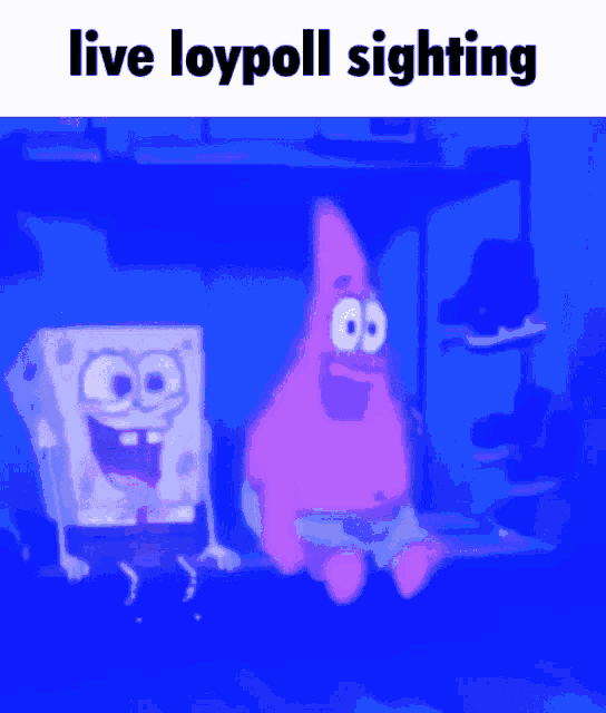 spongebob and patrick are sitting next to each other with the words live loypoll sighting above them