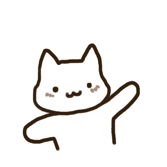 a drawing of a cat with a long tail and a smiley face