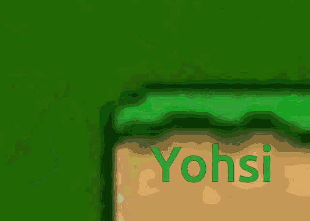 a green background with the word yohsi written in green