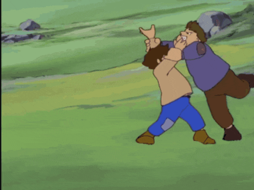 a cartoon of a man laying on the ground with a woman standing behind him