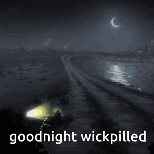 a sign that says goodnight wickpilled with a picture of a road