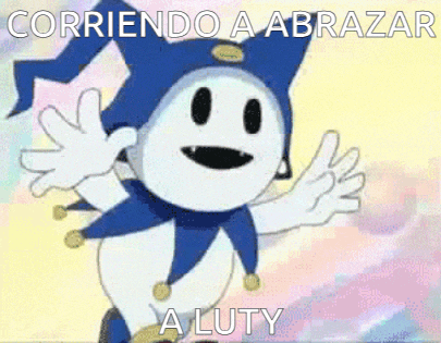 a cartoon of a jester with the words corriendo a abrazar a luty