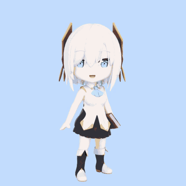 a cartoon character with white hair and blue eyes is holding a piece of gold