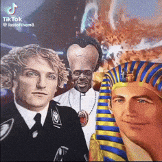 a group of men are posing for a picture with a pharaoh .