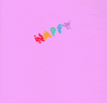 a pink background with a cartoon character and a smiley face