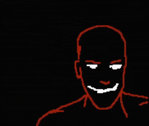 a pixel art drawing of a man with a cane and a smiling face .